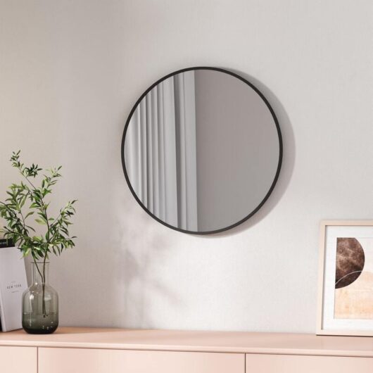 Bathroom Circle Mirror, Round Mirror for Glass Wall Mounted Makeup Mirror, Framed Wall Mirror 50cm Black Round Mirror - Emke