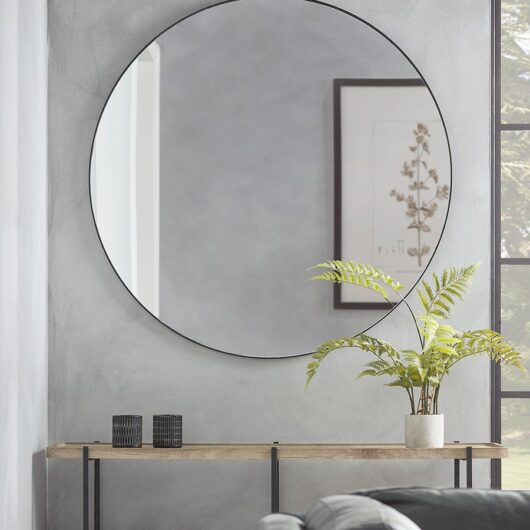 Black Slim Frame Round Mirror - Extra Large