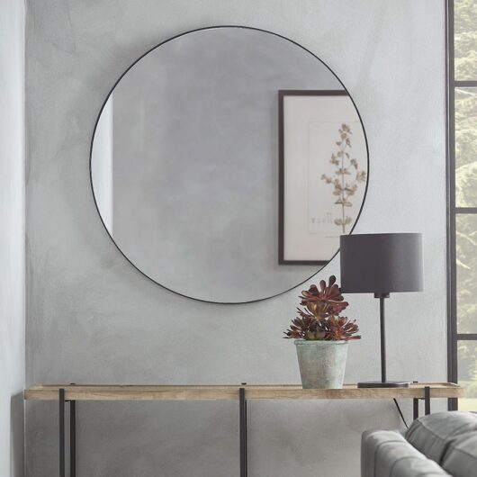 Black Slim Frame Round Mirror - Large