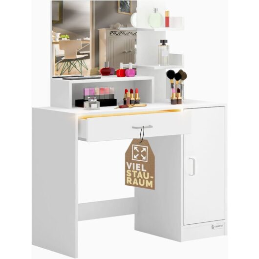 Casaria - Jocelyn Dressing Table with led Drawer Light, Mirror, 3 Shelves Ideal For Hair Make-Up Cosmetics Modern Bedroom Dresser Unit 140x90x40cm