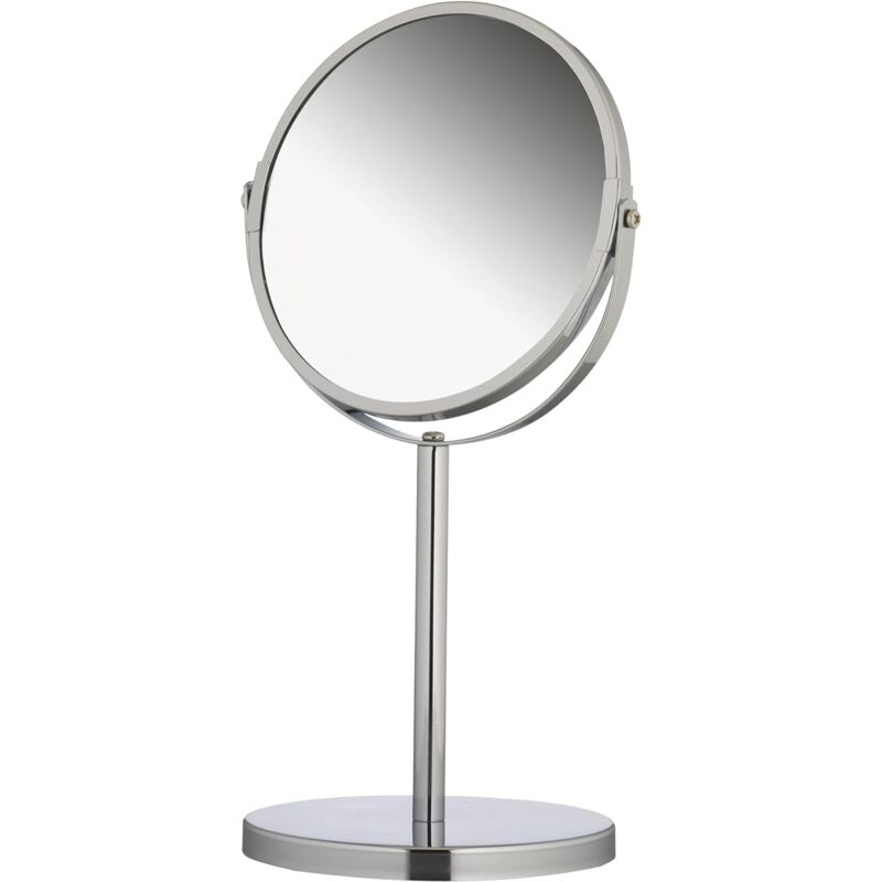 Double Sided Standing Cosmetic Mirror, 1x and 3X Magnification Round Makeup Mirror, Pivoting Shaving Mirror, Approx. ø 17 cm, Silver