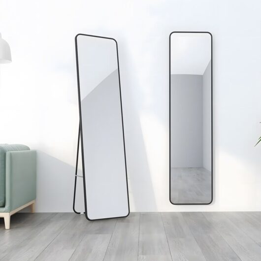 Full Length Mirror Floor Wall Mounted Metal Frame Hang Large Mirror for Bedroom, Black, 160x40cm, Free Standing - Miqu