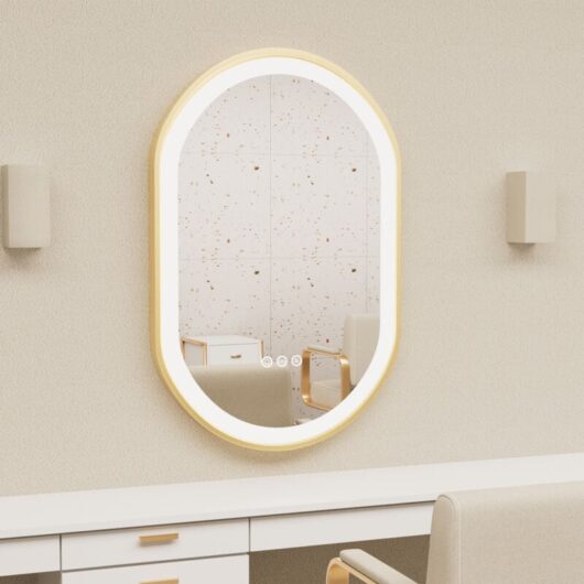 Gold Aluminium Alloy Frame Illuminated led Bathroom Mirror Living Room Wall Mirror, Oval 800x500mm