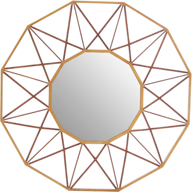 Interiors by Premier Geometric Style Wall Mirror, Luxurious Antique Gold Finish Accent Mirror, Round Copper Decorative Mirror