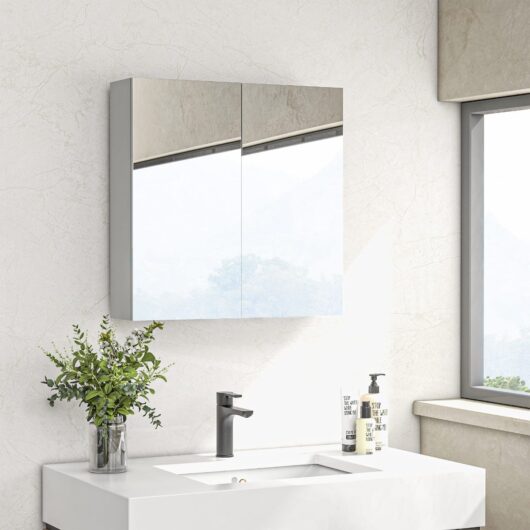 Kleankin Wall-Mounted Mirrored Bathroom Storage Cabinet with Adjustable Shelf - High Gloss White, White