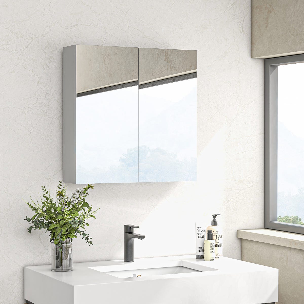 Kleankin Wall-Mounted Mirrored Bathroom Storage Cabinet with Adjustable Shelf - High Gloss White, White