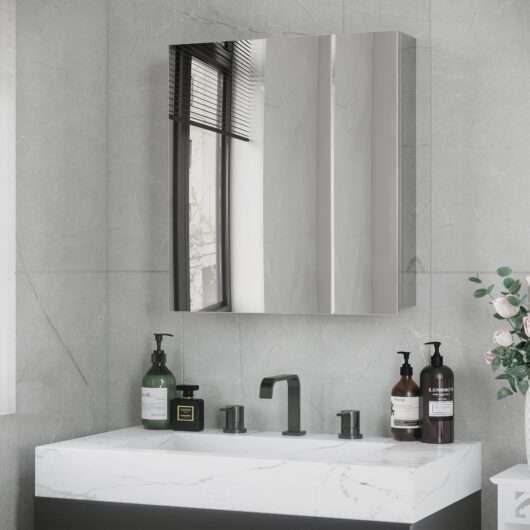 Kleankin Wall-Mounted Mirrored Bathroom Storage Medicine Cabinet with Hinged Door and Shelves, none