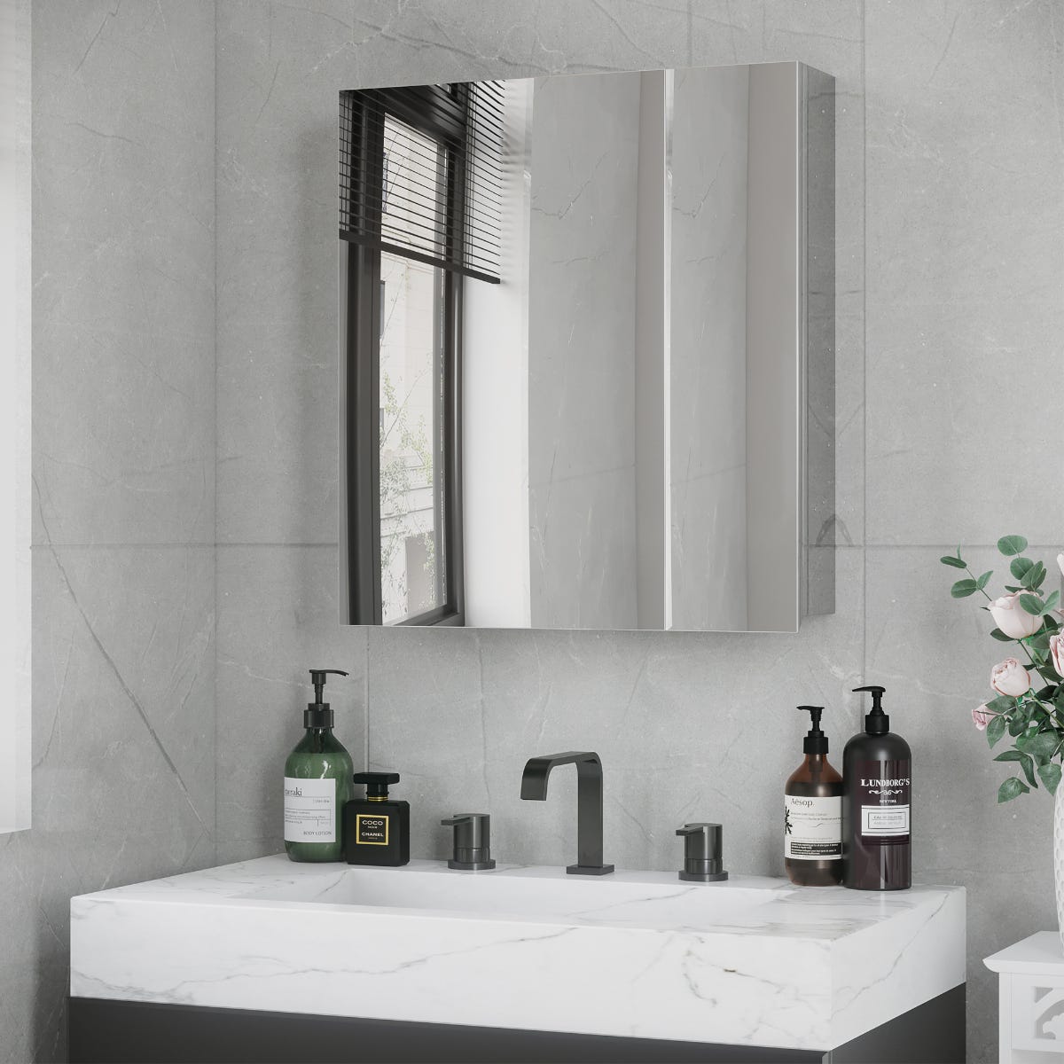 Kleankin Wall-Mounted Mirrored Bathroom Storage Medicine Cabinet with Hinged Door and Shelves, none