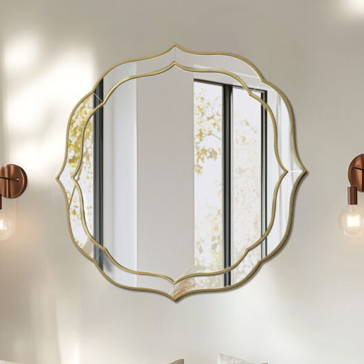 Large Gold Wall Mirror with Glass Beveled Frame