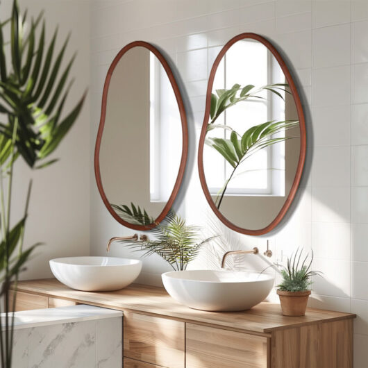 Large Irregular Mirror Wood Frame Modern Boho Wall Mirror Asymmetrical - 74x110cm