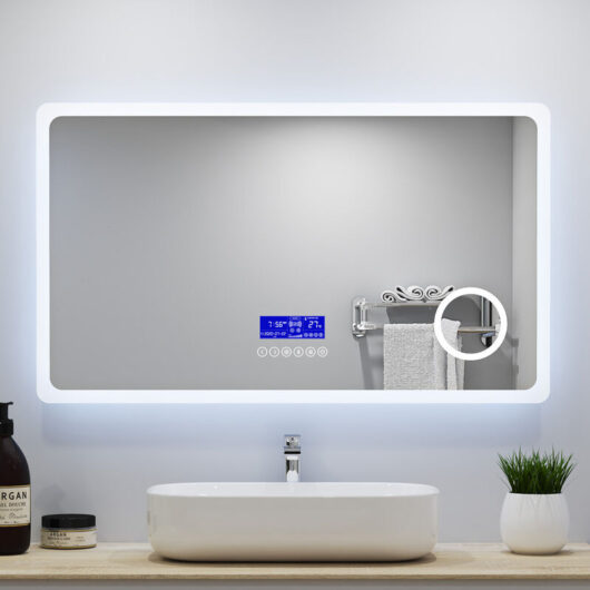 Large led Bathroom Mirrors with Bluetooth Speaker Anti Fog 3x Magnifying 6000K Cool White Light + 2700K Warm Lights - 1200x700mm