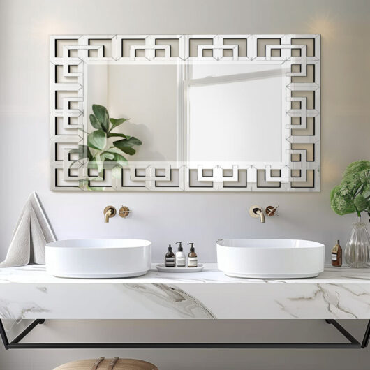 Luvodi - Large Bathroom Mirror Wall Mounted 3D Luxury Silver Wall Mirror Modern Artistic Mirror Hallway Decor, Rectangular 70cm x 120cm