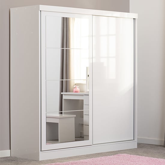 Mack Mirrored Sliding Wardrobe With 2 Doors White Gloss Front