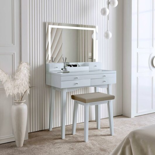 Madison Grey Dressing Table with Large Mirror Framed with led Light - Grey
