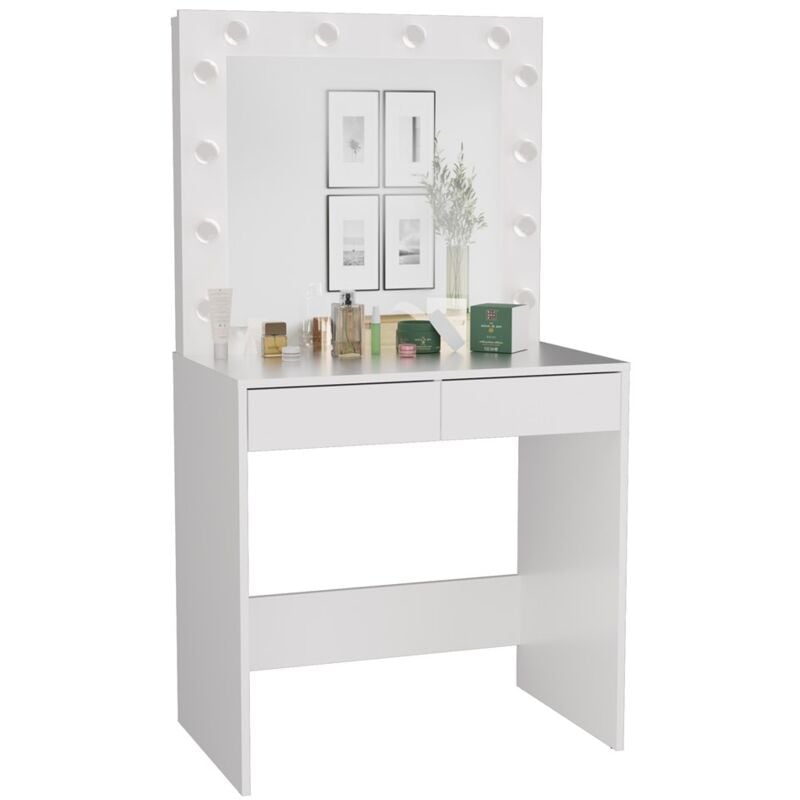 Marina - Vanity desk with mirror and led lighting - 2 drawers - Dimensions 81x50x80 cm