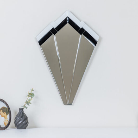 Melody Maison - Black & White Glass Art Deco Fan Wall Mirror 60cm x 40cm