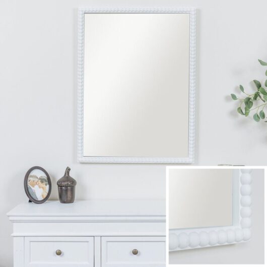 Melody Maison - Rectangle White Bobbin Bobble Wall Mirror 62cm x 82cm
