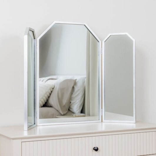 Melody Maison - Silver Hexagon Triple Dressing Table Mirror 82cm x 59cm