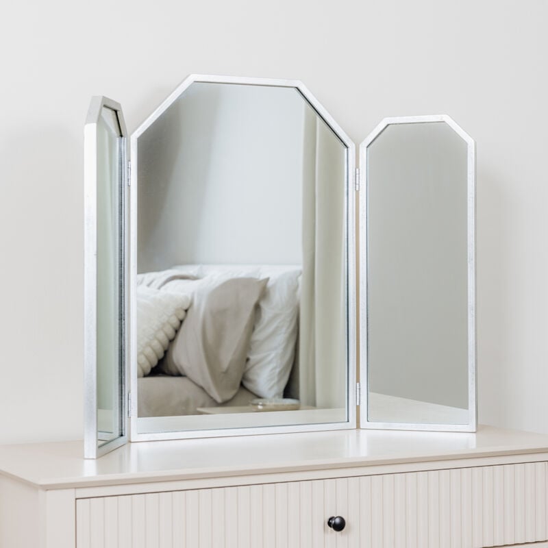 Melody Maison - Silver Hexagon Triple Dressing Table Mirror 82cm x 59cm
