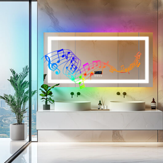 RGB Colorful Smart LED Illuminated Fog-free Extra Large Bathroom Mirror with Bluetooth Speakers, Time and Date Digital Display - Rectangular 1400mm x