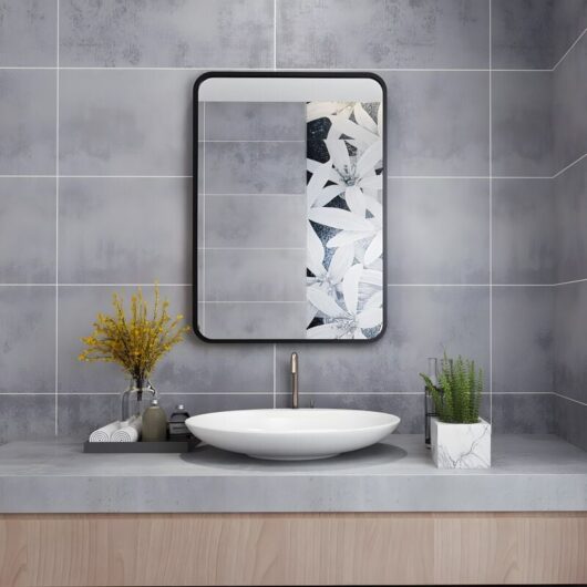 Rectangular Black Bathroom Mirror Large MakeUp Wall Mounted Mirror with Metal Frame for Dressing Room or Bedroom, 500x700mm