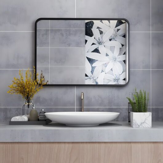 Rectangular Black Bathroom Mirror Large MakeUp Wall Mounted Mirror with Metal Frame for Dressing Room or Bedroom, 800x600mm