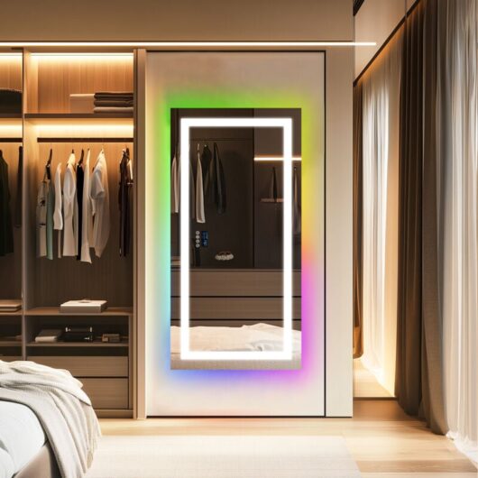 Rgb Colorful Smart led Illuminated Fog-free Extra Large Bathroom Mirror with Bluetooth Speakers, Time and Date Digital Display - Rectangular 1600mm x