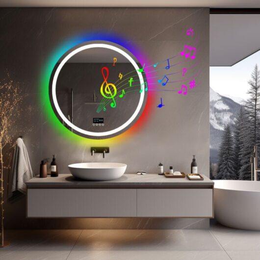 Rgb Colorful Smart led Illuminated Fog-free Extra Large Bathroom Mirror with Bluetooth Speakers, Time and Date Digital Display - Round 800mm