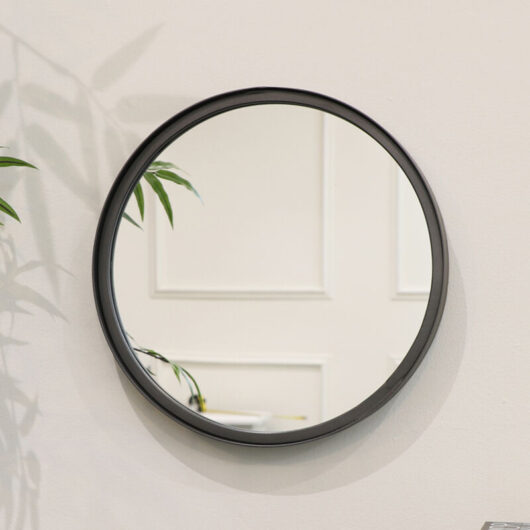 Round Dark Grey Framed Mirror 31cm x 31cm