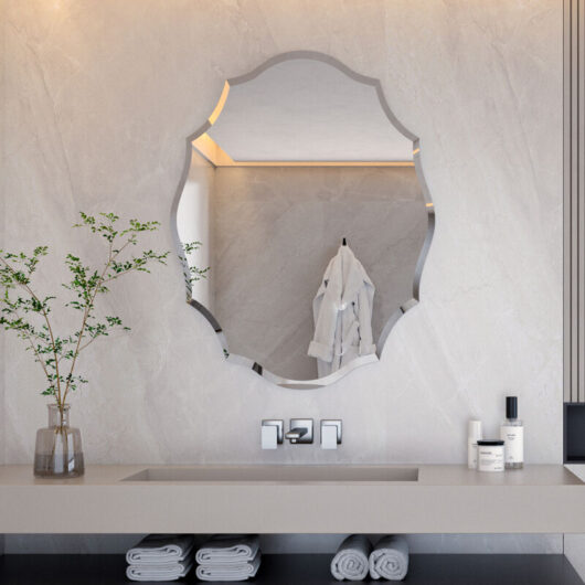 Scalloped Frameless Wall Mounted Bathroom Mirror Decorative Mirror Entrance Decor, Medium 56 x 71cm
