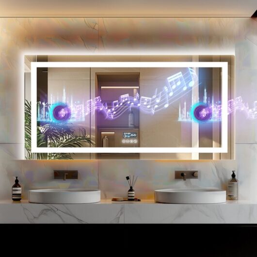 Smart led Illuminated Fog-free Large Bathroom Mirror with Bluetooth Speakers, Time and Date Digital Display - Rectangular 1400mm x 700mm