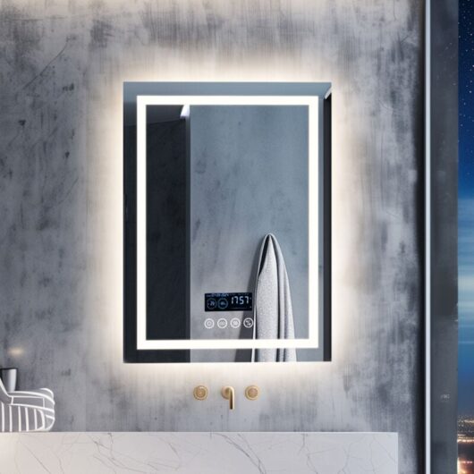 Smart led Illuminated Fog-free Large Bathroom Mirror with Bluetooth Speakers, Time and Date Digital Display - Rectangular 900mm x 700mm
