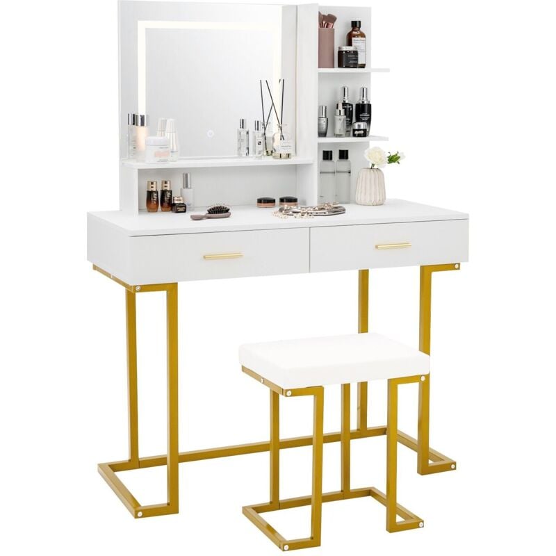 Vanity Table Set Makeup Dressing Table with Cushioned Stool w/ Large led Mirror