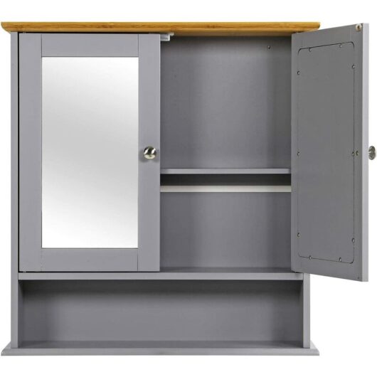 2 Doors Wall Cabinet Bathroom Mirror Cabinet Storage w/Adjustable Shelves, Gray