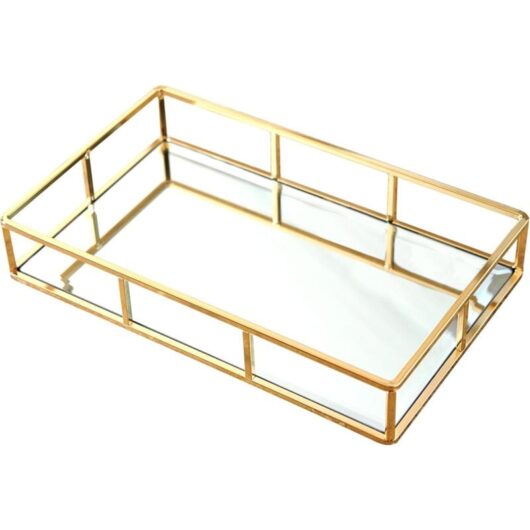 Ahlsen Mirror Tray, Rectangular Tray, Decorative Mirror Tray, Gold Tray, Metal Tray, Vintage Tray, Jewelry Serving Tray, Ideal for Bathroom