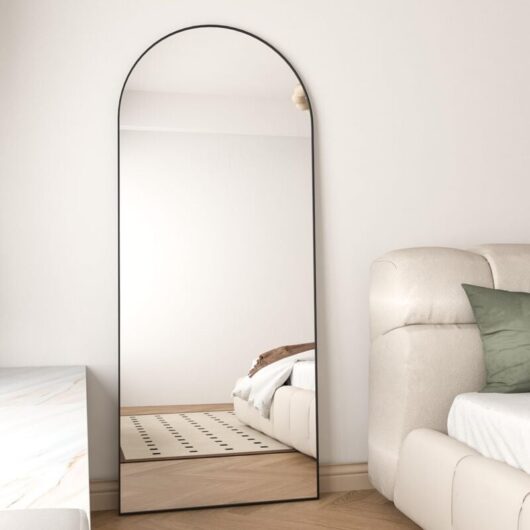 CASSILANDO 165 x 60 cm Full Length Mirror, Aluminium Alloy Frame Mirror on Leg, Mirror on Smooth Arched Leg, Large Wall Mirror for Bedroom, Living