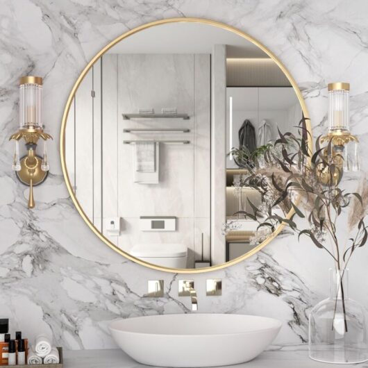 Golden circular mirror, 70cm round wall mirror, large bathroom mirror, wall-mounted vanity mirror over sink for living rooms, toilets, entrances,