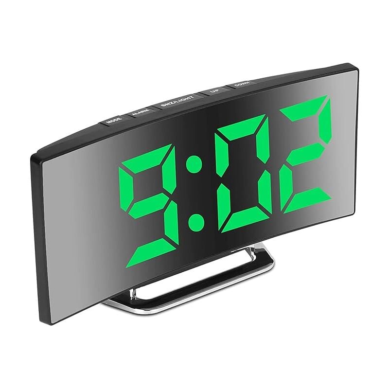 Green)Digital Alarm Clock for Bedrooms, 7'' led Mirror Screen, 2 Brightness, 12/24H, Temperature, Date, Night Light, Snooze, usb Charging and Battery