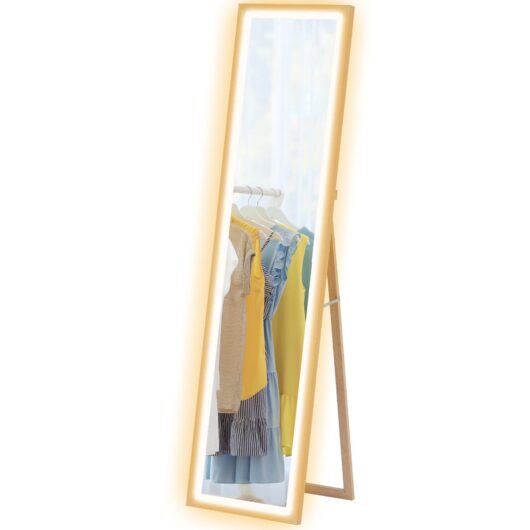 HOMCOM Free-Standing Full Length Mirror with Dimmable Adjustable Outer Lights - Oak, Oak