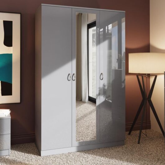 Hendon 3 Door Mirrored Wardrobe - Grey Gloss
