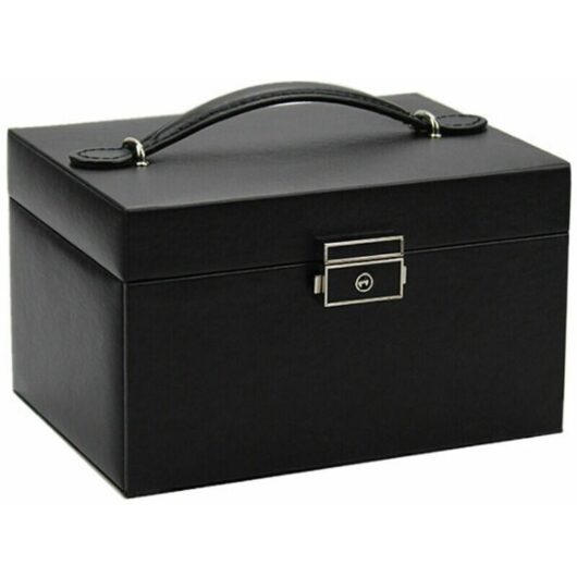 Jewelry Organizer 3 Layers Large Capacity Jewelry Box Earrings Necklace Rings Holder with Makeup Mirror and Lock Case pu Leather Jewelry Drawer, Black