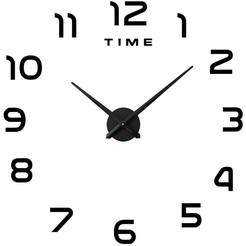 Large Silent Wall Clock diy Frameless 3D Mirror Wall Clock Home Office Decor (Black) - Shining House