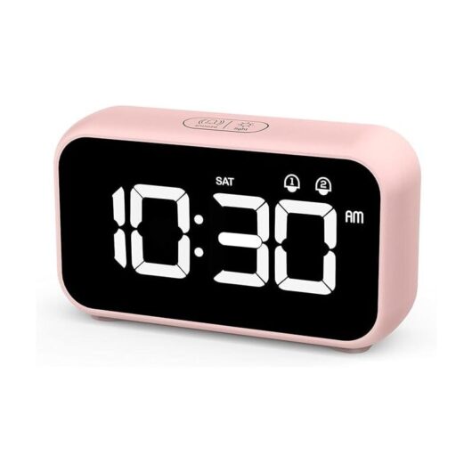 Led Digital Alarm Clock with Snooze Function, 2 Alarms, usb Rechargeable Mirror Surface 12/24H for Bedroom Office, Clock