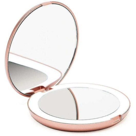Lighted Pocket Mirror, 1x/10x Magnifying - Large Makeup Hand Mirror with Natural Light, 9cm Diameter, Compact and Portable for Travel