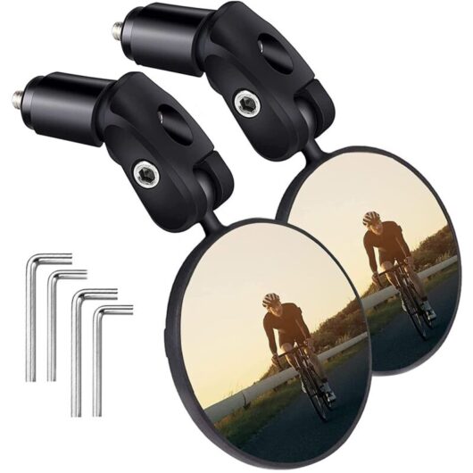 Set of 2 bicycle mirrors, glass/silicone, 360° adjustable, black