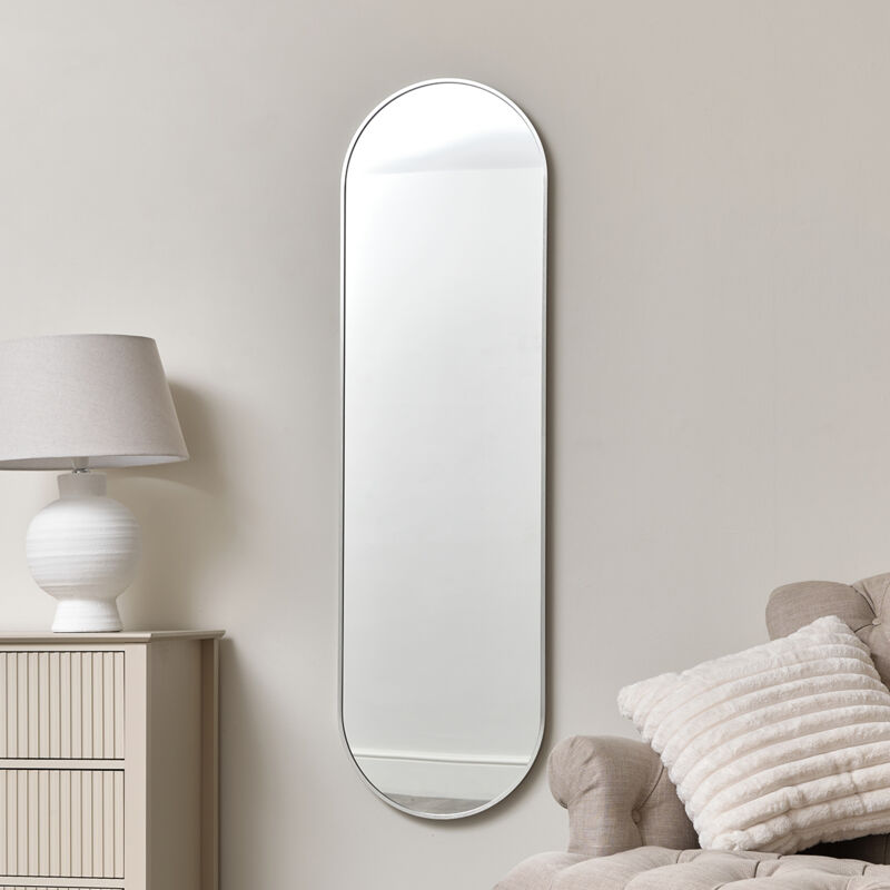 Silver Oval Framed Wall Mirror 140cm x 40cm