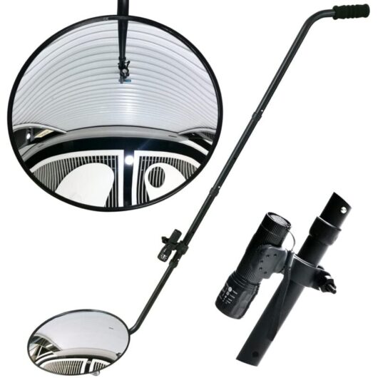 Under Vehicle Inspection Mirror, 12 Inch Convex Mirror with Wheels and led Light for Under Car Safety Check