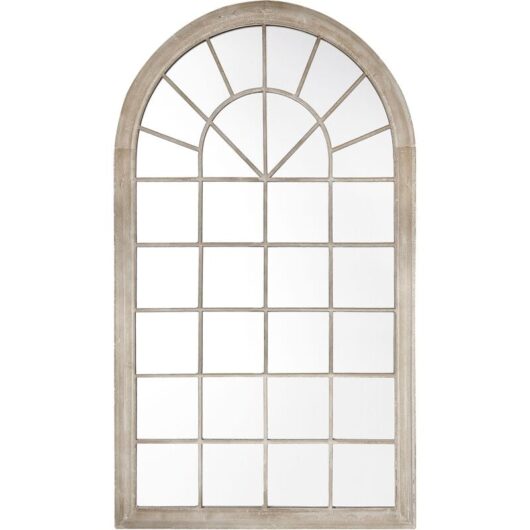 Vintage Wall-Mounted Mirror Arched Window Shape Metal Frame Beige Trevol