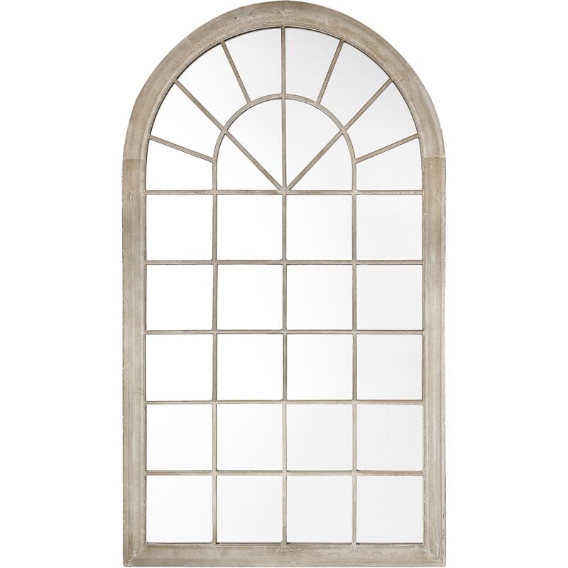 Vintage Wall-Mounted Mirror Arched Window Shape Metal Frame Beige Trevol
