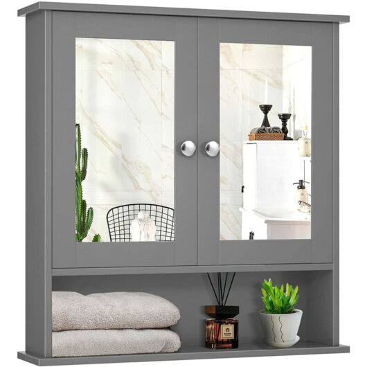 Wall mounted bathroom cabinets,Bathroom Wall Cabinet Storage Unit 2 Door Mirrored Cupboard MDF Shelves Grey